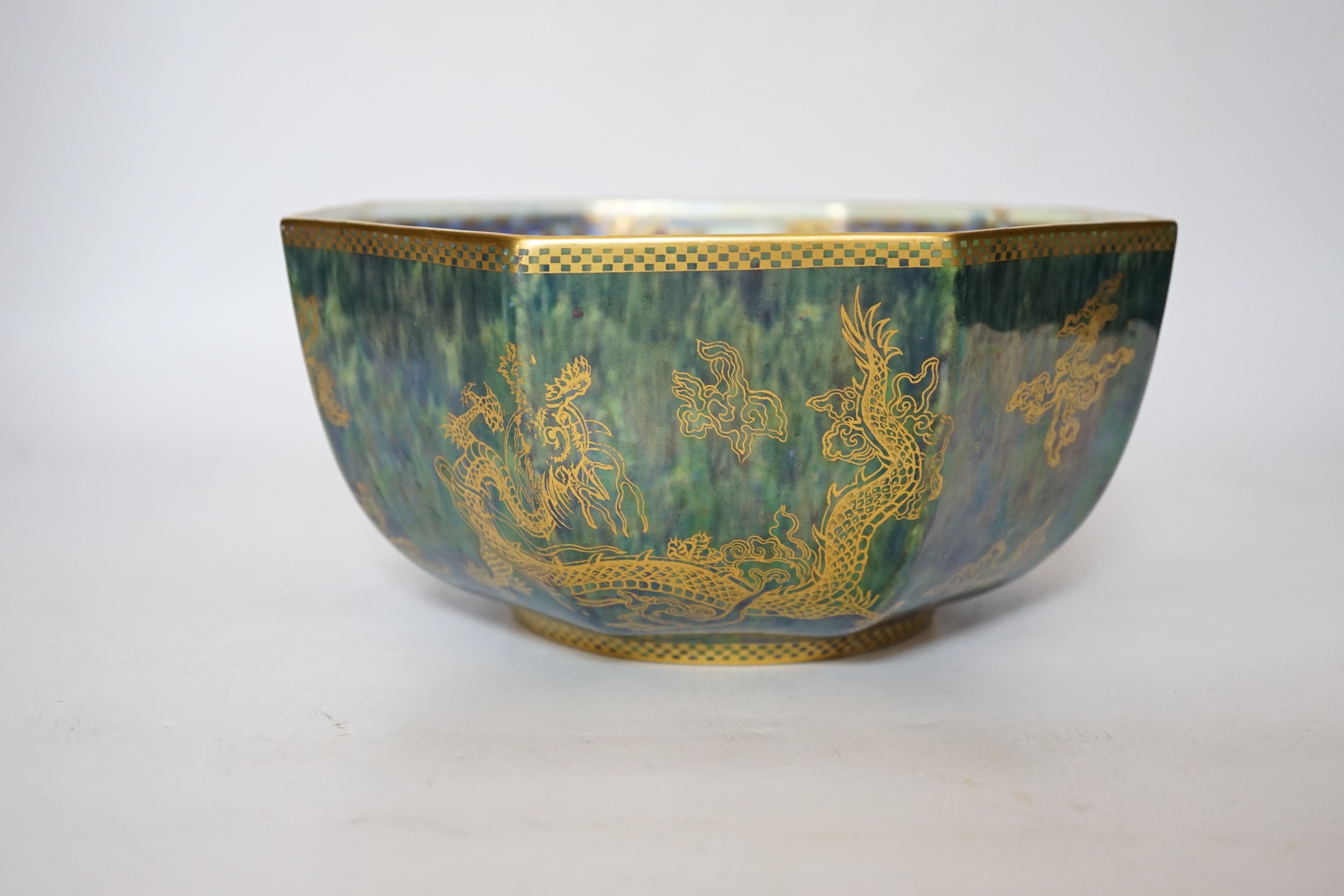 A Wedgwood ‘dragon’ lustre bowl of octagonal form, design number Z4831, decorated centrally with a dragon, 10cm